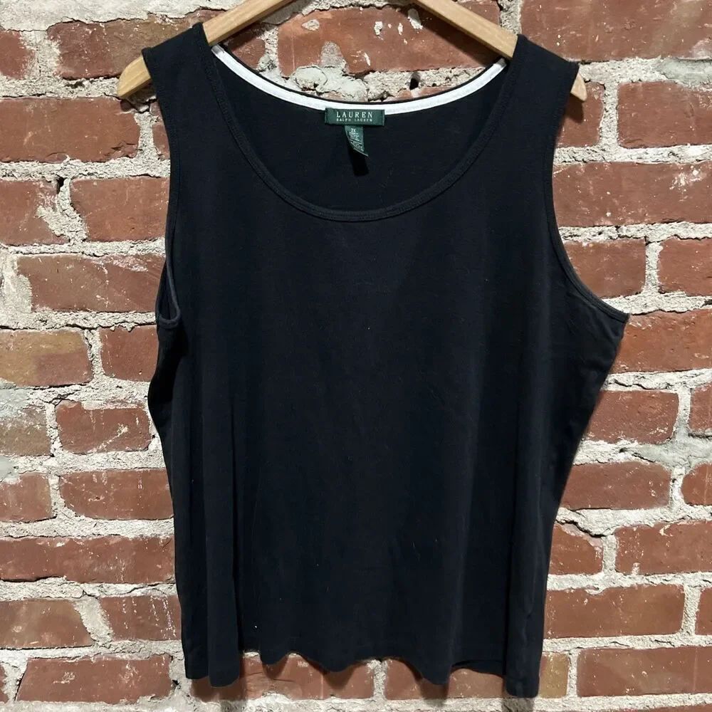 LAUREN Ralph Lauren Tank Top Womens Size 2X Black Cotton Scoop Neck